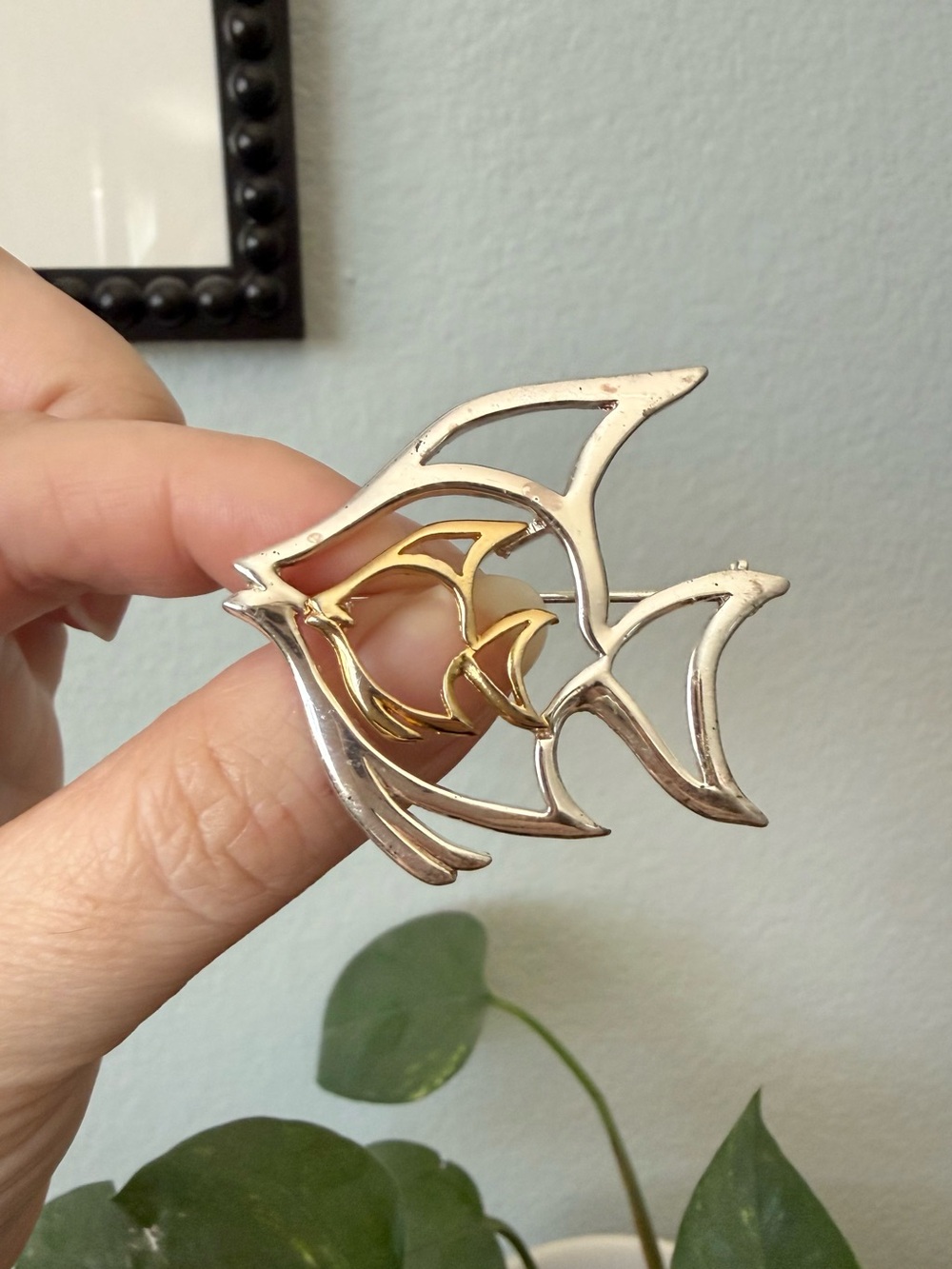 Vintage Danecraft Angel Fish Brooch Silver & Gold Tone Nautical Pin Two-Tone